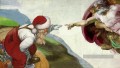 La création par Dieu et Père Noël Révision des peintures classiques